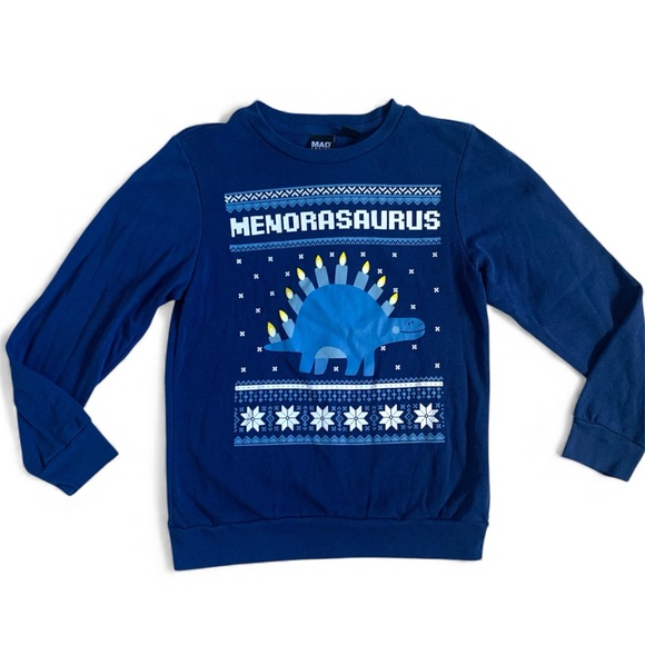 MAD Engine Other - Kids Blue Menorasaurus Funny Hanukkah Sweater Large